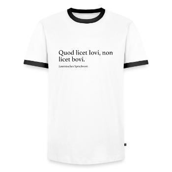 Quod licet Iovi, non licet bovi. - Männer Kontrast-T-Shirt - Weiß/Schwarz - Vorne - AI Model Female 172 light (172cm) & AI Model Male 178 dark (178cm)