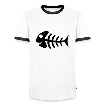 fish_bones_f1 - Men's Ringer Shirt - white/black - Front - AI Model Female 172 light (172cm) & AI Model Male 178 dark (178cm)
