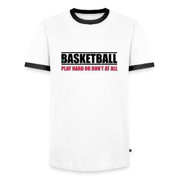basketball_17 - Men's Ringer Shirt - white/black - Front - AI Model Female 172 light (172cm) & AI Model Male 178 dark (178cm)