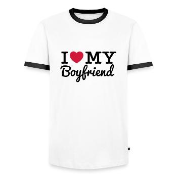 i love my boy - Men's Ringer Shirt - white/black - Front - AI Model Female 172 light (172cm) & AI Model Male 178 dark (178cm)