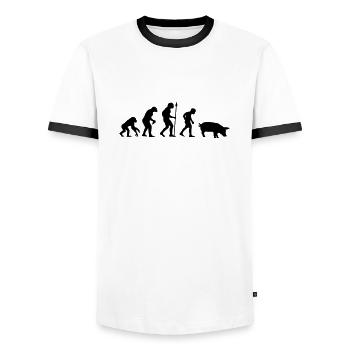 evolution__pig__f1 - T-shirt contrasté Homme - blanc/noir - Devant - AI Model Female 172 light (172cm) & AI Model Male 178 dark (178cm)