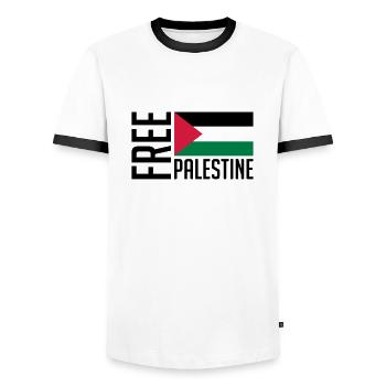 free_palestine_pa3 - Männer Kontrast-T-Shirt - Weiß/Schwarz - Vorne - AI Model Female 172 light (172cm) & AI Model Male 178 dark (178cm)