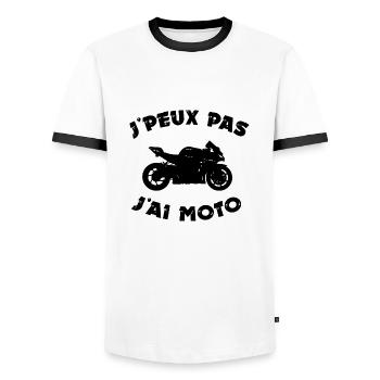 Le classique J'peux pas, j'ai moto. - T-shirt contrasté Homme - blanc/noir - Devant - AI Model Female 172 light (172cm) & AI Model Male 178 dark (178cm)