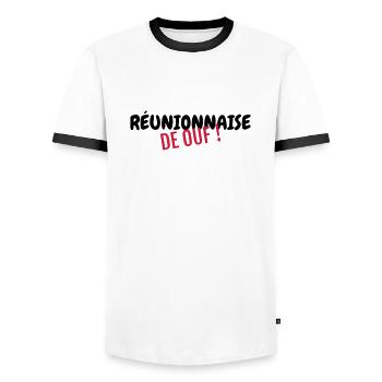 Réunion / 974 / Réunionnais / Réunionnaise - T-shirt contrasté Homme - blanc/noir - Devant - AI Model Female 172 light (172cm) & AI Model Male 178 dark (178cm)