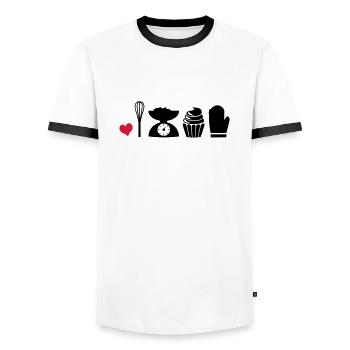 to bake - Men's Ringer Shirt - white/black - Front - AI Model Female 172 light (172cm) & AI Model Male 178 dark (178cm)