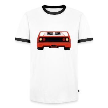 Italienischer Sportwagen F40 - Männer Kontrast-T-Shirt - Weiß/Schwarz - Vorne - AI Model Female 172 light (172cm) & AI Model Male 178 dark (178cm)