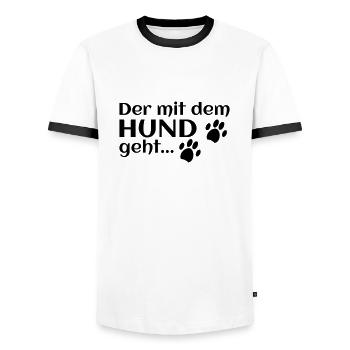 der mit dem Hund geht - Männer Kontrast-T-Shirt - Weiß/Schwarz - Vorne - AI Model Female 172 light (172cm) & AI Model Male 178 dark (178cm)