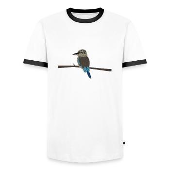 Lachender Hans - Kookaburra ohne Hintergrund - Männer Kontrast-T-Shirt - Weiß/Schwarz - Vorne - AI Model Female 172 light (172cm) & AI Model Male 178 dark (178cm)