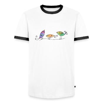 Die Vögel - Männer Kontrast-T-Shirt - Weiß/Schwarz - Vorne - AI Model Female 172 light (172cm) & AI Model Male 178 dark (178cm)