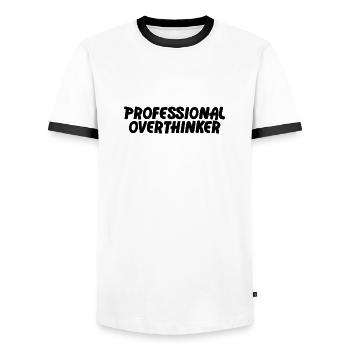 PROFESSIONAL OVERTHINKER - Men's Ringer Shirt - white/black - Front - AI Model Female 172 light (172cm) & AI Model Male 178 dark (178cm)
