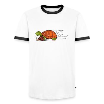 turtle snail race speed drawing humor - Men's Ringer Shirt - white/black - Front - AI Model Female 172 light (172cm) & AI Model Male 178 dark (178cm)