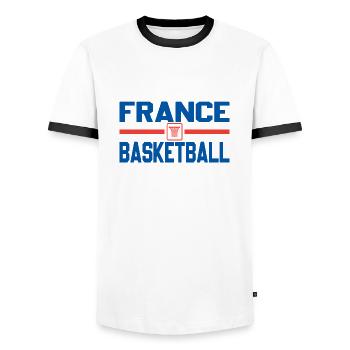 Frankreich Basketball - Männer Kontrast-T-Shirt - Weiß/Schwarz - Vorne - AI Model Female 172 light (172cm) & AI Model Male 178 dark (178cm)
