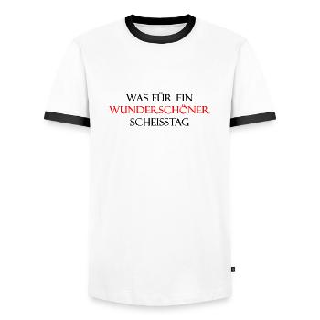 Was für ein wunderschöner Scheisstag - Männer Kontrast-T-Shirt - Weiß/Schwarz - Vorne - AI Model Female 172 light (172cm) & AI Model Male 178 dark (178cm)