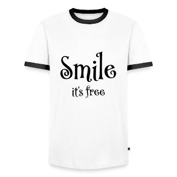 Smile. It's free - Men's Ringer Shirt - white/black - Front - AI Model Female 172 light (172cm) & AI Model Male 178 dark (178cm)