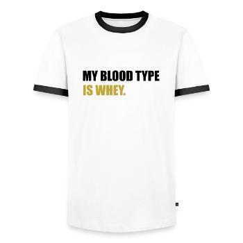 mon groupe sanguin est whey gym citation - T-shirt contrasté Homme - blanc/noir - Devant - AI Model Female 172 light (172cm) & AI Model Male 178 dark (178cm)