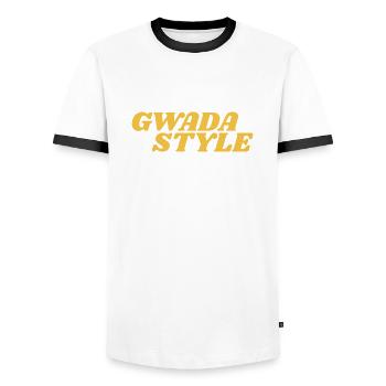 gwada style - T-shirt contrasté Homme - blanc/noir - Devant - AI Model Female 172 light (172cm) & AI Model Male 178 dark (178cm)