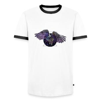 Weltraumeule - Männer Kontrast-T-Shirt - Weiß/Schwarz - Vorne - AI Model Female 172 light (172cm) & AI Model Male 178 dark (178cm)