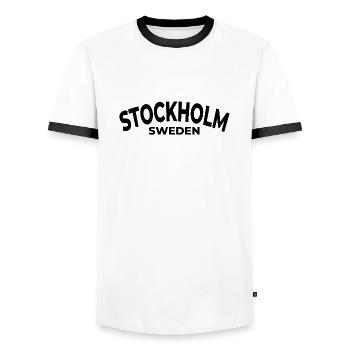 Stockholm Sweden - Men's Ringer Shirt - white/black - Front - AI Model Female 172 light (172cm) & AI Model Male 178 dark (178cm)