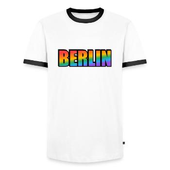 Schwules Berlin - Männer Kontrast-T-Shirt - Weiß/Schwarz - Vorne - AI Model Female 172 light (172cm) & AI Model Male 178 dark (178cm)