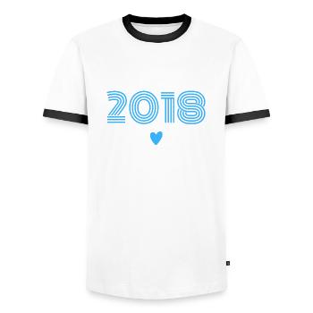 Born in 2018 boy - Men's Ringer Shirt - white/black - Front - AI Model Female 172 light (172cm) & AI Model Male 178 dark (178cm)