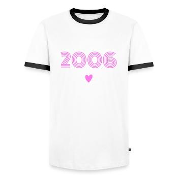 Born in 2006 girl - Men's Ringer Shirt - white/black - Front - AI Model Female 172 light (172cm) & AI Model Male 178 dark (178cm)