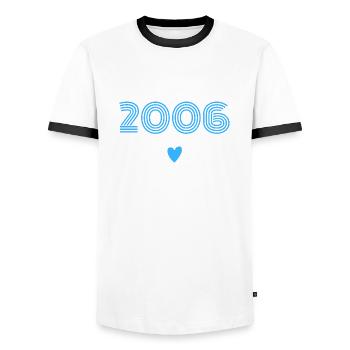 Born in 2006 boy - Men's Ringer Shirt - white/black - Front - AI Model Female 172 light (172cm) & AI Model Male 178 dark (178cm)