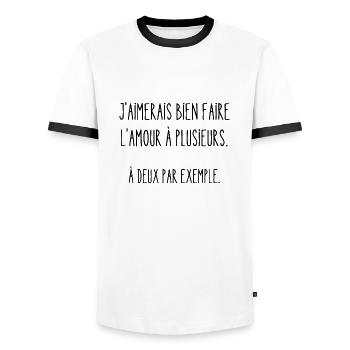 amour à plusieurs - T-shirt contrasté Homme - blanc/noir - Devant - AI Model Female 172 light (172cm) & AI Model Male 178 dark (178cm)