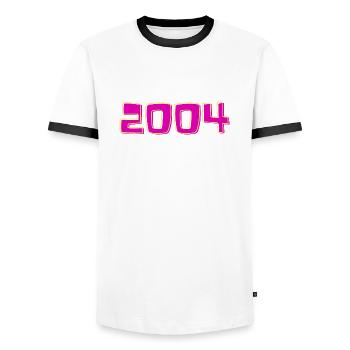 Année 2004 rose et jaune - T-shirt contrasté Homme - blanc/noir - Devant - AI Model Female 172 light (172cm) & AI Model Male 178 dark (178cm)