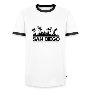 San Diego - Men's Ringer Shirt - white/black - Front - AI Model Female 172 light (172cm) & AI Model Male 178 dark (178cm)