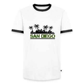 San Diego - Men's Ringer Shirt - white/black - Front - AI Model Female 172 light (172cm) & AI Model Male 178 dark (178cm)