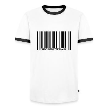 Made in Switzerland - Männer Kontrast-T-Shirt - Weiß/Schwarz - Vorne - AI Model Female 172 light (172cm) & AI Model Male 178 dark (178cm)