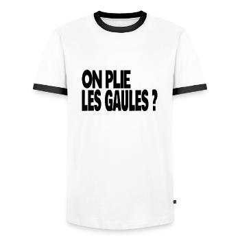 on plie les gaules ? - T-shirt contrasté Homme - blanc/noir - Devant - AI Model Female 172 light (172cm) & AI Model Male 178 dark (178cm)
