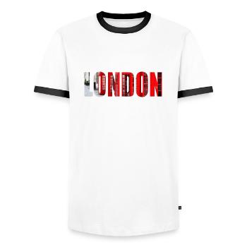 London - Men's Ringer Shirt - white/black - Front - AI Model Female 172 light (172cm) & AI Model Male 178 dark (178cm)