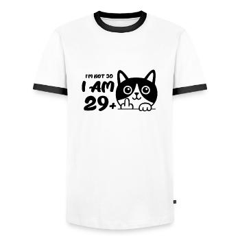 I'm Not 30, I Am 29 Plus 1 Middle Finger Cat Flip - Men's Ringer Shirt - white/black - Front - AI Model Female 172 light (172cm) & AI Model Male 178 dark (178cm)