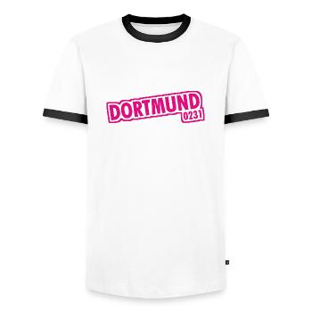 Dortmund - 0231 - Indicatif Régional - T-shirt contrasté Homme - blanc/noir - Devant - AI Model Female 172 light (172cm) & AI Model Male 178 dark (178cm)