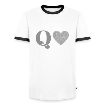 Silbernes Herz Q Buchstabe - Männer Kontrast-T-Shirt - Weiß/Schwarz - Vorne - AI Model Female 172 light (172cm) & AI Model Male 178 dark (178cm)