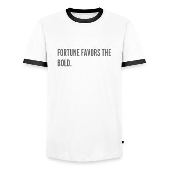 Fortune favors the bold. - Men's Ringer Shirt - white/black - Front - AI Model Female 172 light (172cm) & AI Model Male 178 dark (178cm)