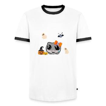 Halloween,Hamster,Kürbis, illustration - Männer Kontrast-T-Shirt - Weiß/Schwarz - Vorne - AI Model Female 172 light (172cm) & AI Model Male 178 dark (178cm)