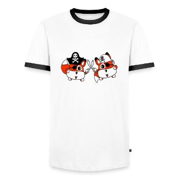 2 Little Cute Pirate Foxes Eye Patch Saber Duel - Men's Ringer Shirt - white/black - Front - AI Model Female 172 light (172cm) & AI Model Male 178 dark (178cm)