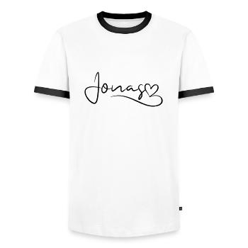 Jonas Name Vorname Herzdekor - Männer Kontrast-T-Shirt - Weiß/Schwarz - Vorne - AI Model Female 172 light (172cm) & AI Model Male 178 dark (178cm)