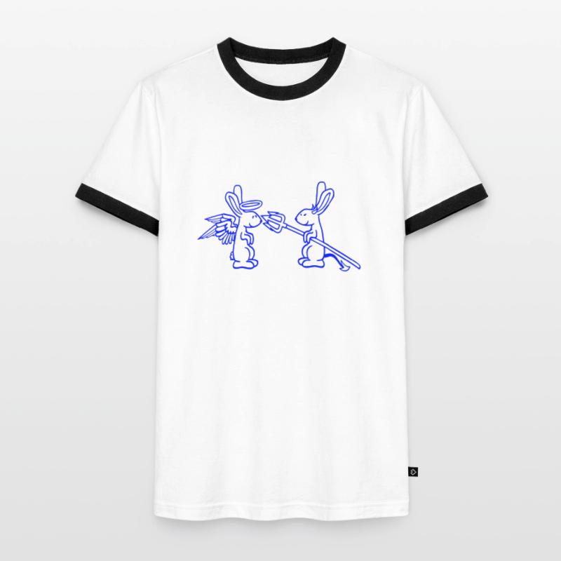 Rabbit Angel Conscience Devil Demon Evil Satan Hell Men's Ringer Shirt
