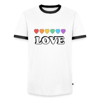 Coeurs arc-en-ciel d’amour - T-shirt contrasté Homme - blanc/noir - Devant - AI Model Female 172 light (172cm) & AI Model Male 178 dark (178cm)