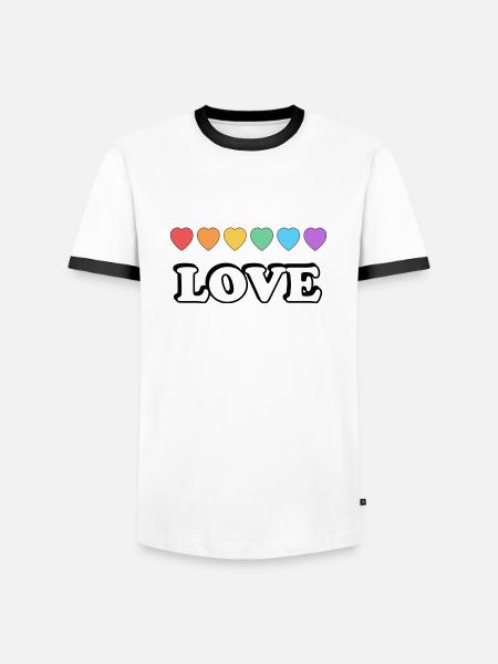 Liebe Regenbogenherzen - Männer Kontrast-T-Shirt - Weiß/Schwarz