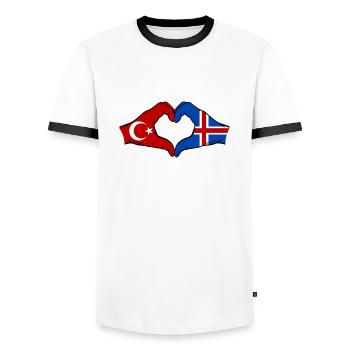Turquie Islande Drapeau Mains Coeur Forme - T-shirt contrasté Homme - blanc/noir - Devant - AI Model Female 172 light (172cm) & AI Model Male 178 dark (178cm)