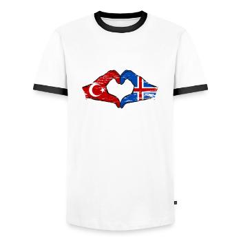Turkey Iceland Flag Hands Heart Shape Used - Men's Ringer Shirt - white/black - Front - AI Model Female 172 light (172cm) & AI Model Male 178 dark (178cm)