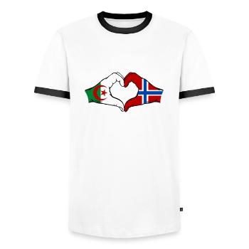Algeria Norway Flag Hands Heart Shape - Men's Ringer Shirt - white/black - Front - AI Model Female 172 light (172cm) & AI Model Male 178 dark (178cm)