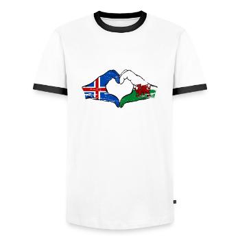 Islande Pays de Galles drapeau mains forme de coeur utilisé - T-shirt contrasté Homme - blanc/noir - Devant - AI Model Female 172 light (172cm) & AI Model Male 178 dark (178cm)