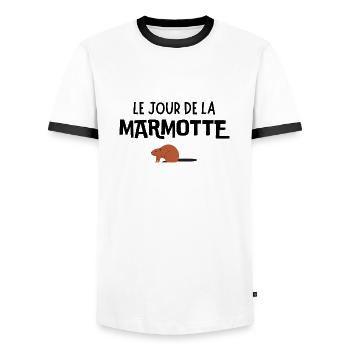 Le jour de la marmotte - T-shirt contrasté Homme - blanc/noir - Devant - AI Model Female 172 light (172cm) & AI Model Male 178 dark (178cm)
