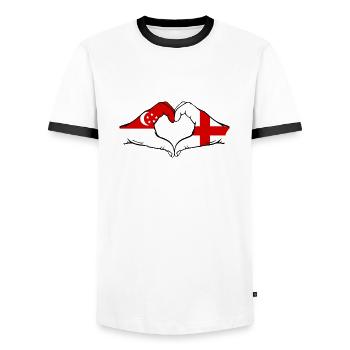 Singapur England Flagge Hände Herzform - Männer Kontrast-T-Shirt - Weiß/Schwarz - Vorne - AI Model Female 172 light (172cm) & AI Model Male 178 dark (178cm)