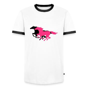 galoppierende Pferde - Männer Kontrast-T-Shirt - Weiß/Schwarz - Vorne - AI Model Female 172 light (172cm) & AI Model Male 178 dark (178cm)